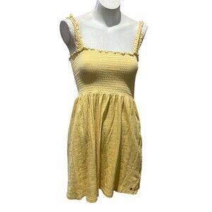 Roxy Sundress Womens Size M Yellow Smocked Ruffle Strap Square Neck Mini